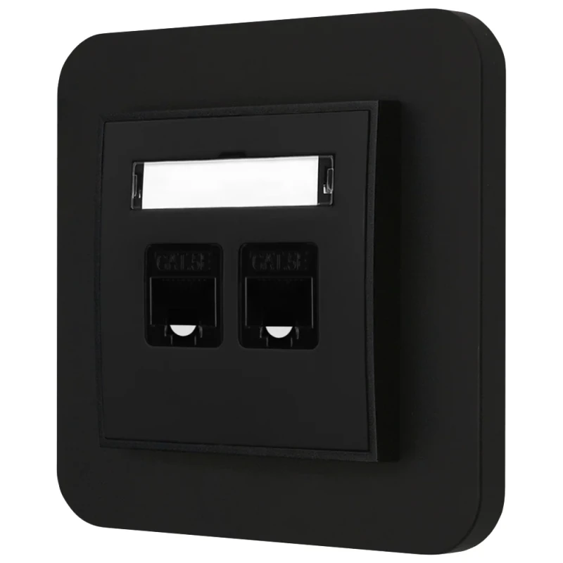 Gniazdo internetowe rj45 2x z ramką zaokrągloną seria MINI kolor czarny