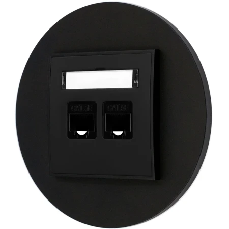 Gniazdo internetowe rj45 2x z ramką okrągłą seria MINI kolor czarny mat