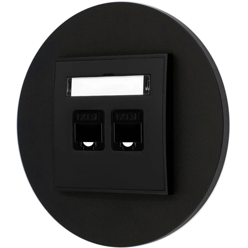 Gniazdo internetowe rj45 2x z ramką okrągłą seria MINI kolor czarny mat