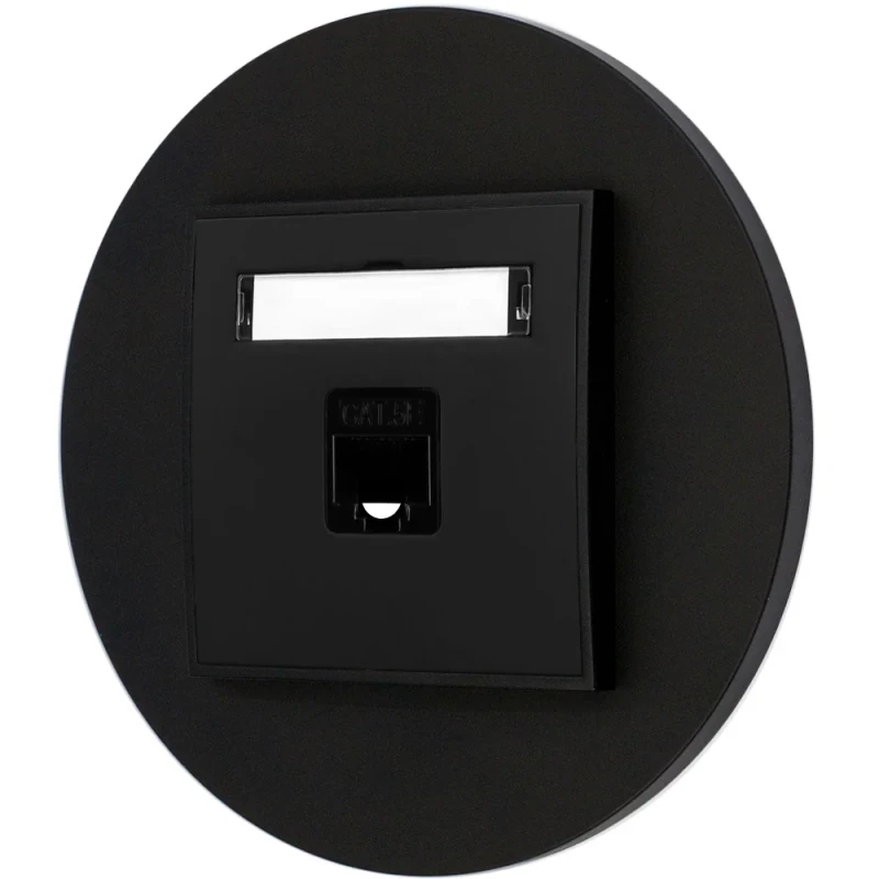 Gniazdo internetowe rj45 1x z ramką okrągłą seria MINI kolor czarny mat