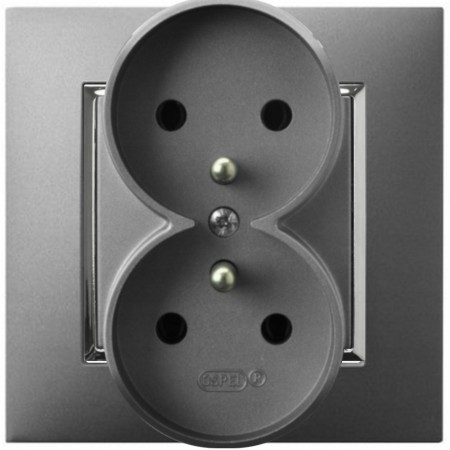 Gniazdo Podwójne Z Uziemieniem Ospel Aria Gniazdko Szary Srebro