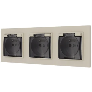 Trzy gniazda hermetyczne z ramką prostą seria MINI kolor taupe