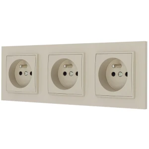 Trzy gniazda pojedyncze z ramką prostą seria MINI kolor taupe