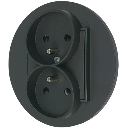 Gniazdo podwójne z ramką okrągłą seria MINI kolor grafitowy mat