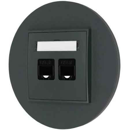 Gniazdo internetowe rj45 2x z ramką okrągłą seria MINI kolor grafitowy mat
