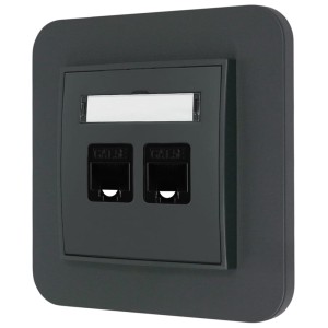 Gniazdo internetowe rj45 2x z ramką zaokrągloną seria MINI kolor grafitowy mat
