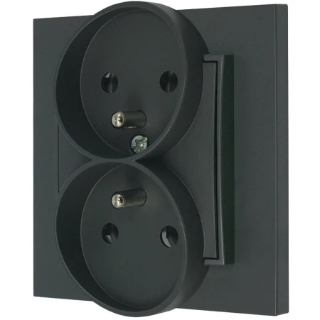 Gniazdo podwójne z ramką prostą seria MINI kolor grafitowy mat