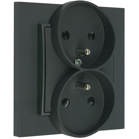 Gniazdo podwójne z ramką prostą seria MINI kolor grafitowy mat