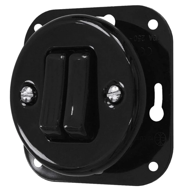 Łącznik podwójny 'Retro ceramic' bez ramki,  10A-250V~, czarny TG-RC-210B