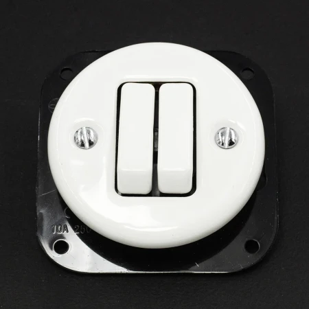 Włącznik podwójny Retro ceramic bez ramki 10A-250V biały TG-RC-210W
