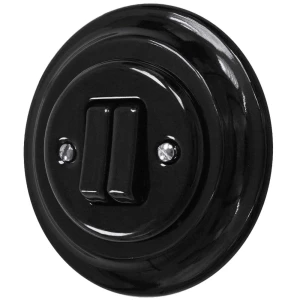 Włącznik podwójny retro ceramika z ramką kolor czarny styl loft