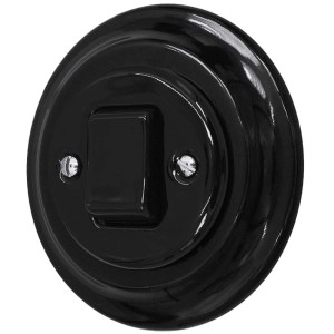 Włącznik krzyżowy retro ceramika z ramką kolor czarny styl loft