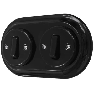 Dwa włączniki pojedyncze retro ceramika z ramką czarny styl loft