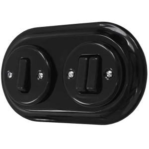 Włącznik pojedynczy i podwójny retro ceramika z ramką czarny styl loft