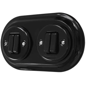 Dwa włączniki podwójne retro ceramika z ramką czarny styl loft