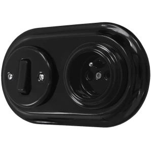 Włącznik pojedynczy i gniazdo retro ceramika z ramką czarny styl loft