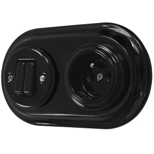 Włącznik dwubiegunowy i gniazdo retro ceramika z ramką czarny styl loft