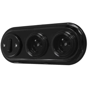 Włącznik pojedynczy i dwa gniazda retro ceramika z ramką czarny styl loft