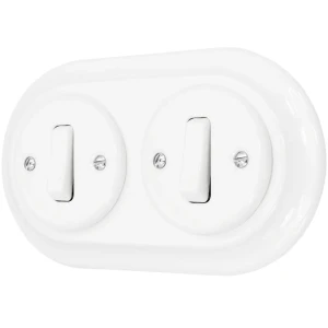 Dwa włączniki pojedyncze retro ceramika z ramką biały styl loft