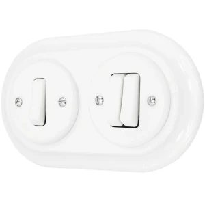 Włącznik pojedynczy i podwójny retro ceramika z ramką biały styl loft