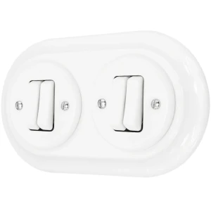 Dwa włączniki podwójne retro ceramika z ramką biały styl loft