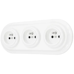 Trzy gniazda pojedyncze retro ceramika z ramką biały styl loft