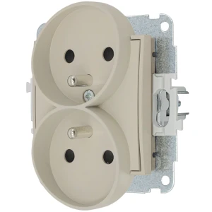 Karlik Seria Mini Mechanizm gniazda podwójnego do ramki z uziemieniem 2x(2P+Z) (przesłony torów prądowych) kolor taupe symbol 60MGPR-2zp