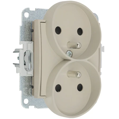 Karlik Seria Mini Mechanizm gniazda podwójnego do ramki z uziemieniem 2x(2P+Z) (przesłony torów prądowych) kolor taupe symbol 60MGPR-2zp