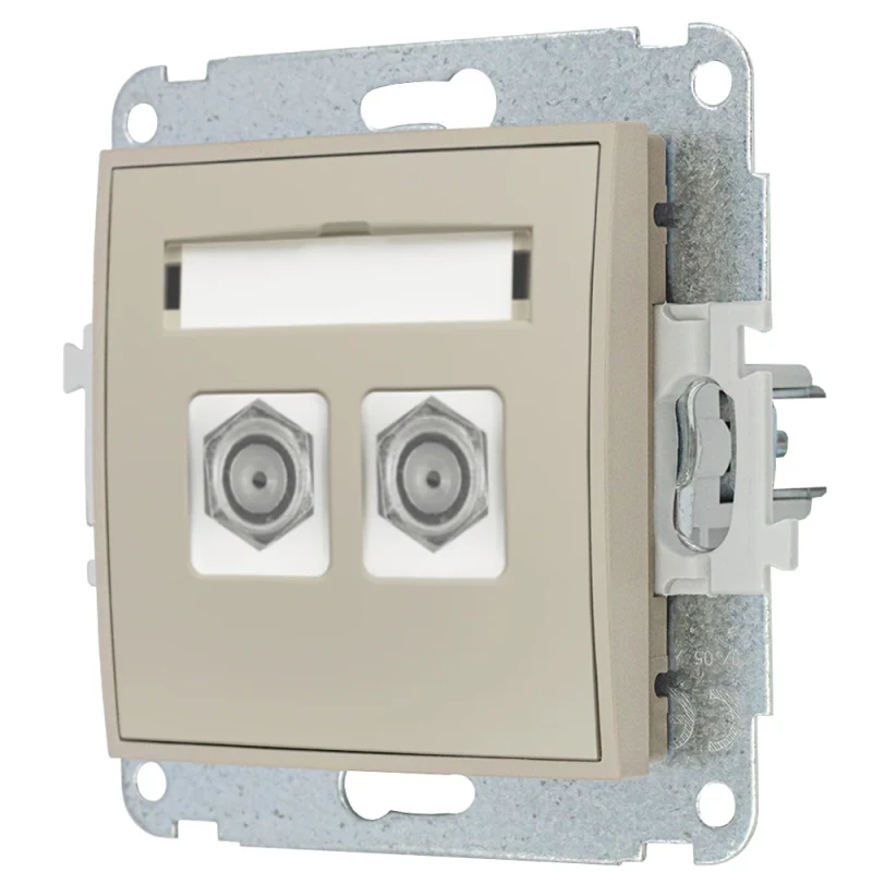 Karlik Seria Mini Mechanizm gniazda antenowego podwójnego typu F (SAT) niklowany kolor taupe symbol 60MGF-2
