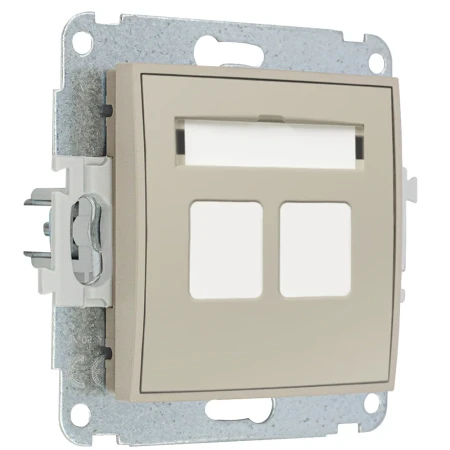 Karlik Seria Mini Mechanizm gniazda multimedialnego podwójnego bez modułu (standard Keystone) kolor taupe symbol 60MGM-2P