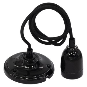 Ceramiczna oprawa retro żarówki wisząca E27 kolor czarny max 100cm