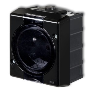 Karlik Seria Senior Gniazdo pojedyncze z uziemieniem 2P+Z (klapka dymna) Natynkowy IP 44