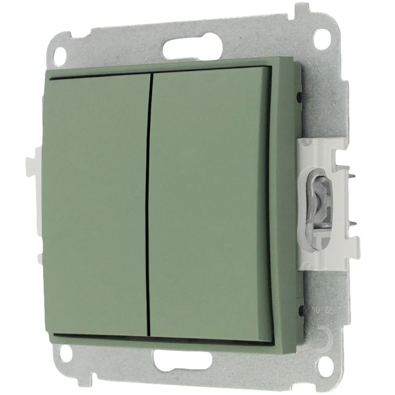 Karlik Seria Mini Mechanizm łącznika zwiernego, świecznikowego (dwa klawisze bez piktogramów, wspólne zasilanie) kolor szałwiowy symbol 61MWP-44.1