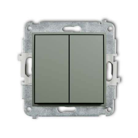 Karlik Seria Mini Mechanizm łącznika zwiernego, świecznikowego (dwa klawisze bez piktogramów, osobne zasilanie) kolor szałwiowy symbol 61MWP-44.2