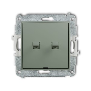 Karlik Seria Mini Mechanizm łącznika jednobiegunowego ze schodowym w stylu amerykańskim (dwa klawisze bez piktogramów,wspólne zasilanie) kolor szałwiowy symbol 61MWPUS-10.11
