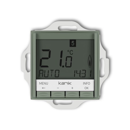 Karlik Seria Mini Mechanizm uniwersalnego elektronicznego tygodniowego regulatora temperatury (podświetlenie niebieskie)  kolor szałwiowy symbol 61MRT-3.2