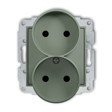 Karlik Seria Mini Mechanizm gniazda podwójnego do ramki bez uziemienia 2x2P (przesłony torów prądowych) kolor szałwiowy symbol 61MGPR-2p