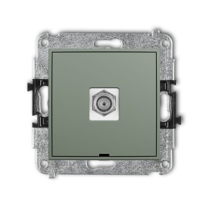 Karlik Seria Mini Mechanizm gniazda antenowego pojedynczego typu F (SAT) niklowany, bez pola opisowego kolor szałwiowy symbol 61MGFBO-1