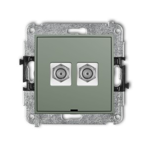 Karlik Seria Mini Mechanizm gniazda antenowego podwójnego typu F (SAT) niklowany, bez pola opisowego kolor szałwiowy symbol 61MGFBO-2