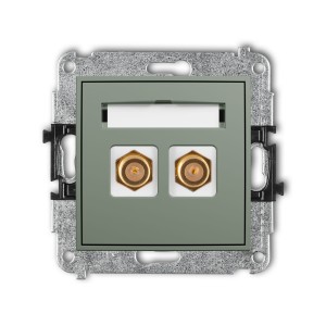 Karlik Seria Mini Mechanizm gniazda antenowego podwójnego typu F (SAT) pozłacany kolor szałwiowy symbol 61MGF-2.1