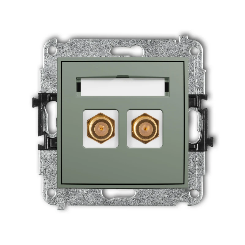 Karlik Seria Mini Mechanizm gniazda antenowego podwójnego typu F (SAT) pozłacany kolor szałwiowy symbol 61MGF-2.1