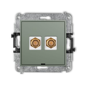 Karlik Seria Mini Mechanizm gniazda antenowego podwójnego typu F (SAT) pozłacany, bez pola opisowego kolor szałwiowy symbol 61MGFBO-2.1