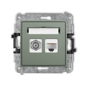 Karlik Seria Mini Mechanizm gniazda antenowego poj. typu F (SAT) + gniazda komp. poj. 1xRJ45, kat. 6, 8-stykowy kolor szałwiowy symbol 61MGFK-3