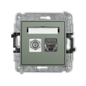 Karlik Seria Mini Mechanizm gniazda antenowego poj. typu F (SAT) + gniazda komp. poj. 1xRJ45, kat. 6 ekranowany, 8-stykowy kolor szałwiowy symbol 61MGFK-5