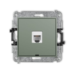 Karlik Seria Mini Mechanizm gniazda telefonicznego pojedynczego 1xRJ11, 4-stykowy, beznarzędziowe, bez pola opisowego kolor szałwiowy symbol 61MGTBO-1