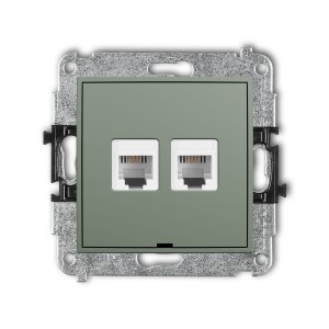 Karlik Seria Mini Mechanizm gniazda telefonicznego podwójnego 2xRJ11, 4-stykowy, beznarzędziowe, bez pola opisowego kolor szałwiowy symbol 61MGTBO-2