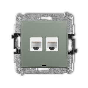 Karlik Seria Mini Mechanizm gniazda komputerowego podwójnego 2xRJ45, kat. 5e, 8-stykowy, bez pola opisowego kolor szałwiowy symbol 61MGKBO-2