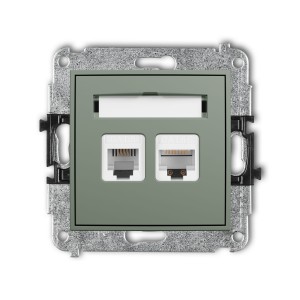 Karlik Seria Mini Mechanizm gniazda telefonicznego pojedynczego 1xRJ11 + komputerowego pojedynczego 1xRJ45, kat. 5e, 8-stykowy, beznarzędziowe kolor szałwiowy symbol 61MGTK