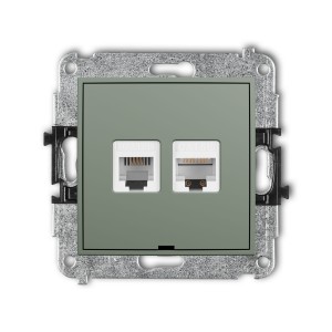 Karlik Seria Mini Mechanizm gniazda telefonicznego pojedynczego 1xRJ11 + komputerowego pojedynczego 1xRJ45, kat. 5e, 8-stykowy, beznarzędziowe, bez pola opisowego kolor szałwiowy symbol 61MGTKBO