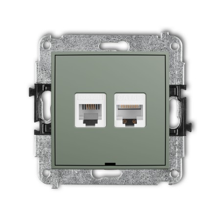 Karlik Seria Mini Mechanizm gniazda telefonicznego pojedynczego 1xRJ11 + komputerowego pojedynczego 1xRJ45, kat. 5e, 8-stykowy, beznarzędziowe, bez pola opisowego kolor szałwiowy symbol 61MGTKBO